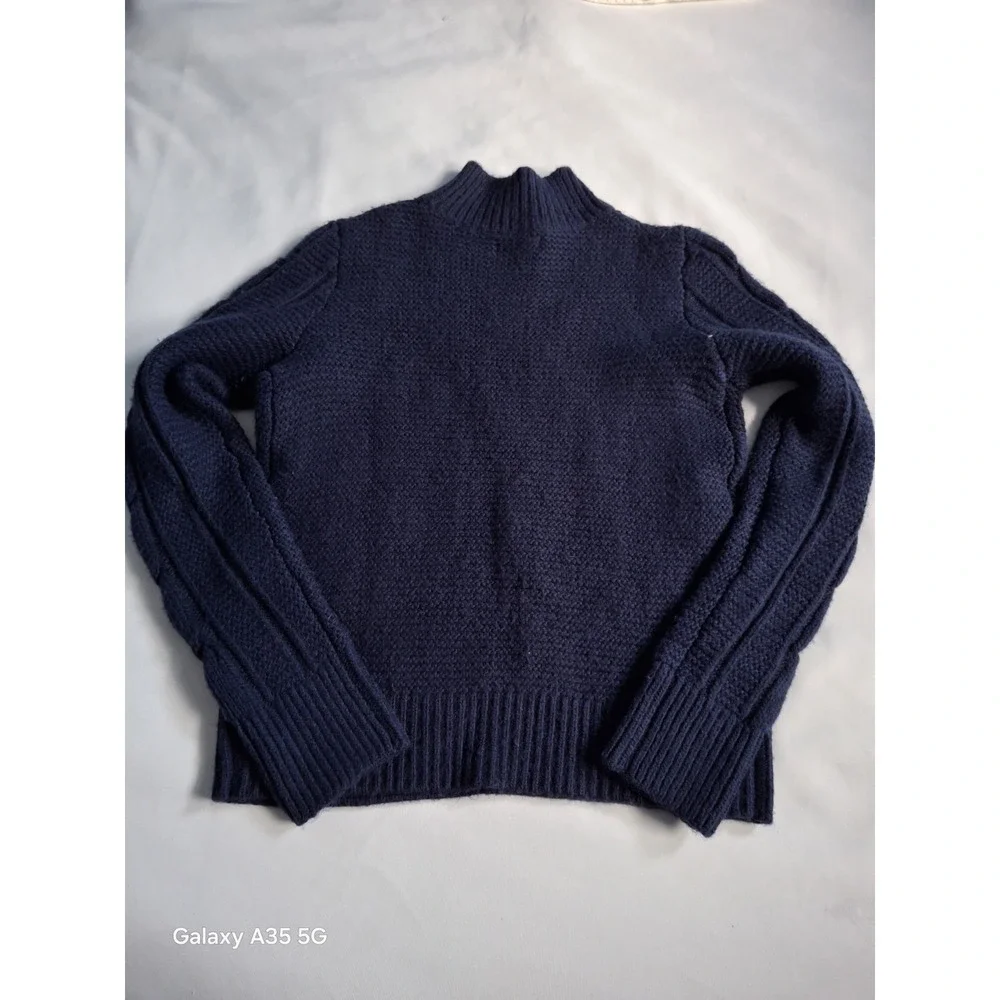 simply vera vera wang women's blue kable knit mock neck pullover sweater size XS